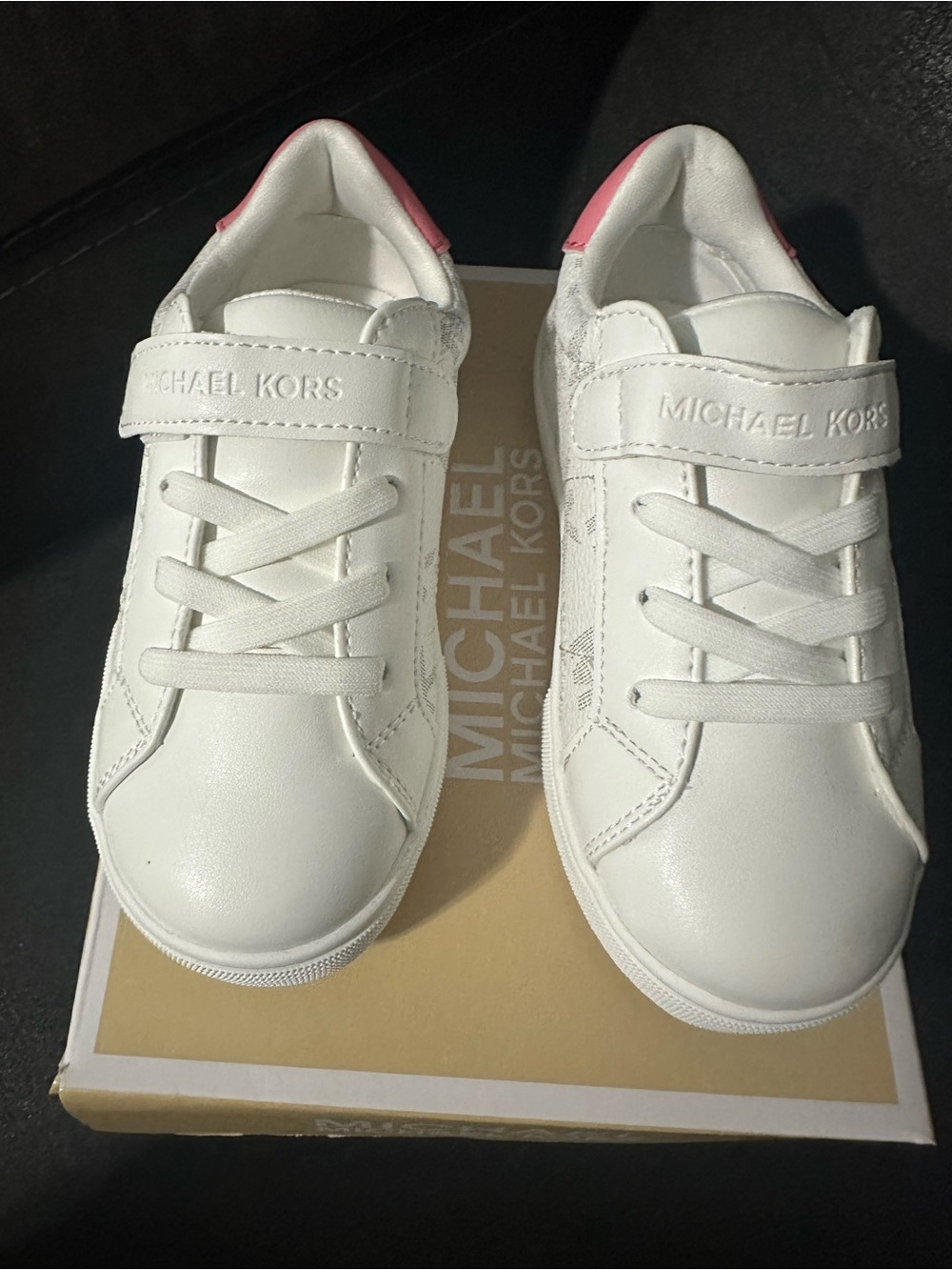 Michael Kors Kids White Sneakers with Pink Heel